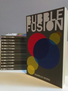 Bubble Fusion book. White bubble letters on gray background, and blue, red, and yellow bubbles.